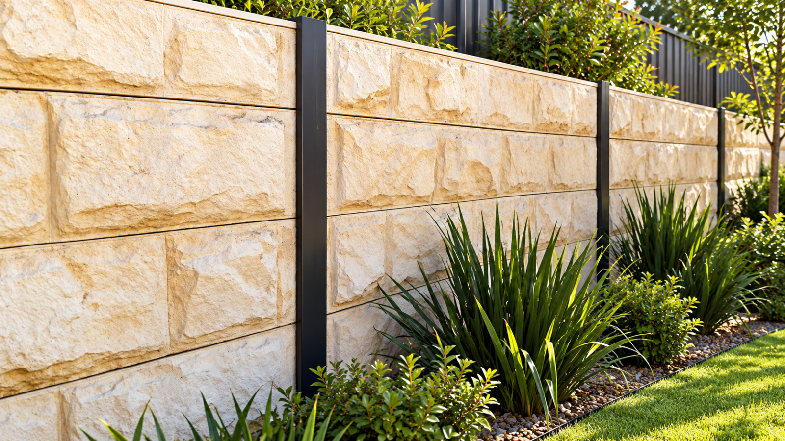 Close view of Sandrock patterned concrete sleepers